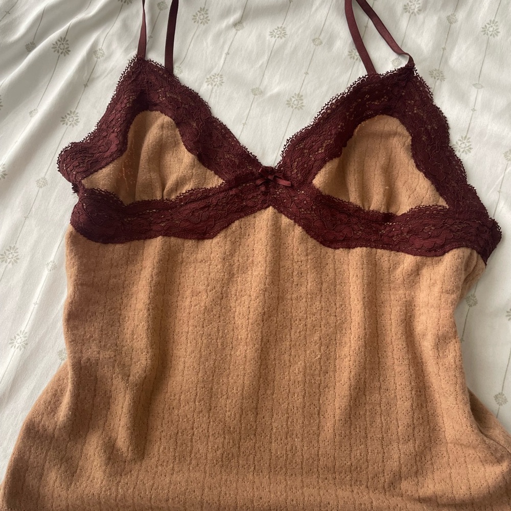 I.AM.GIA Burgundy Lace Trim Top